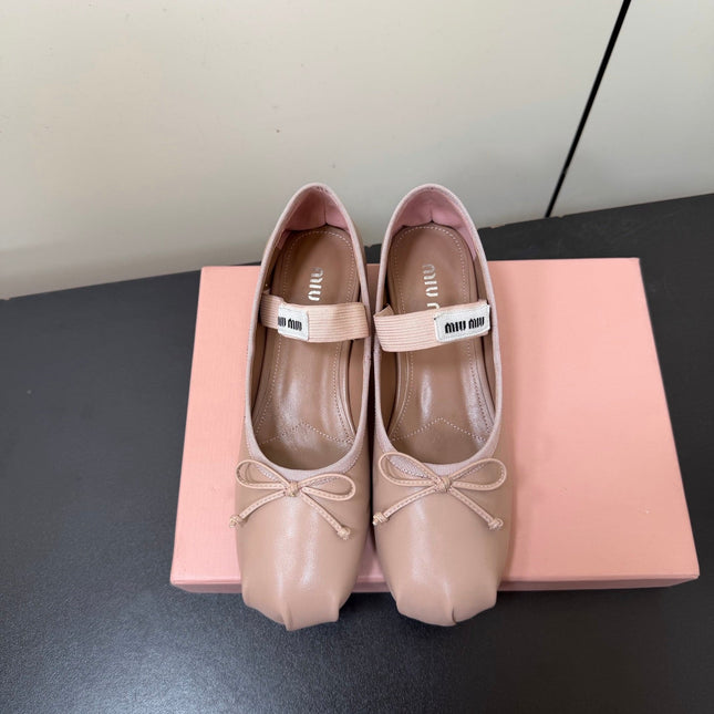 MIUMIU 26S FAIRY BALLET FLATS IN DARK NUDE CALFSKIN