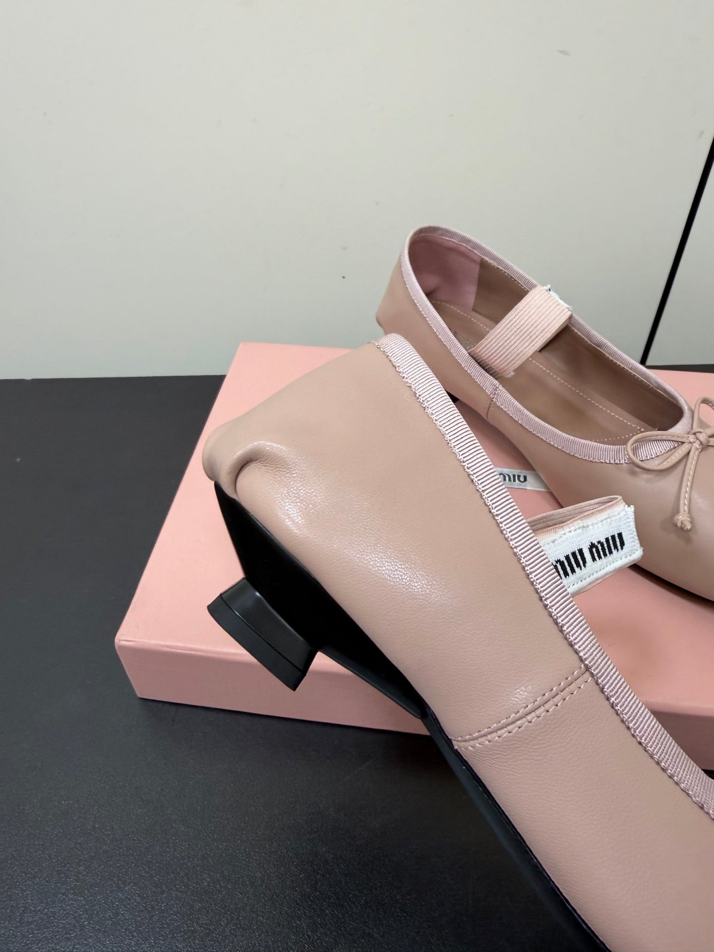 MIUMIU 26S FAIRY BALLET FLATS IN DARK NUDE CALFSKIN