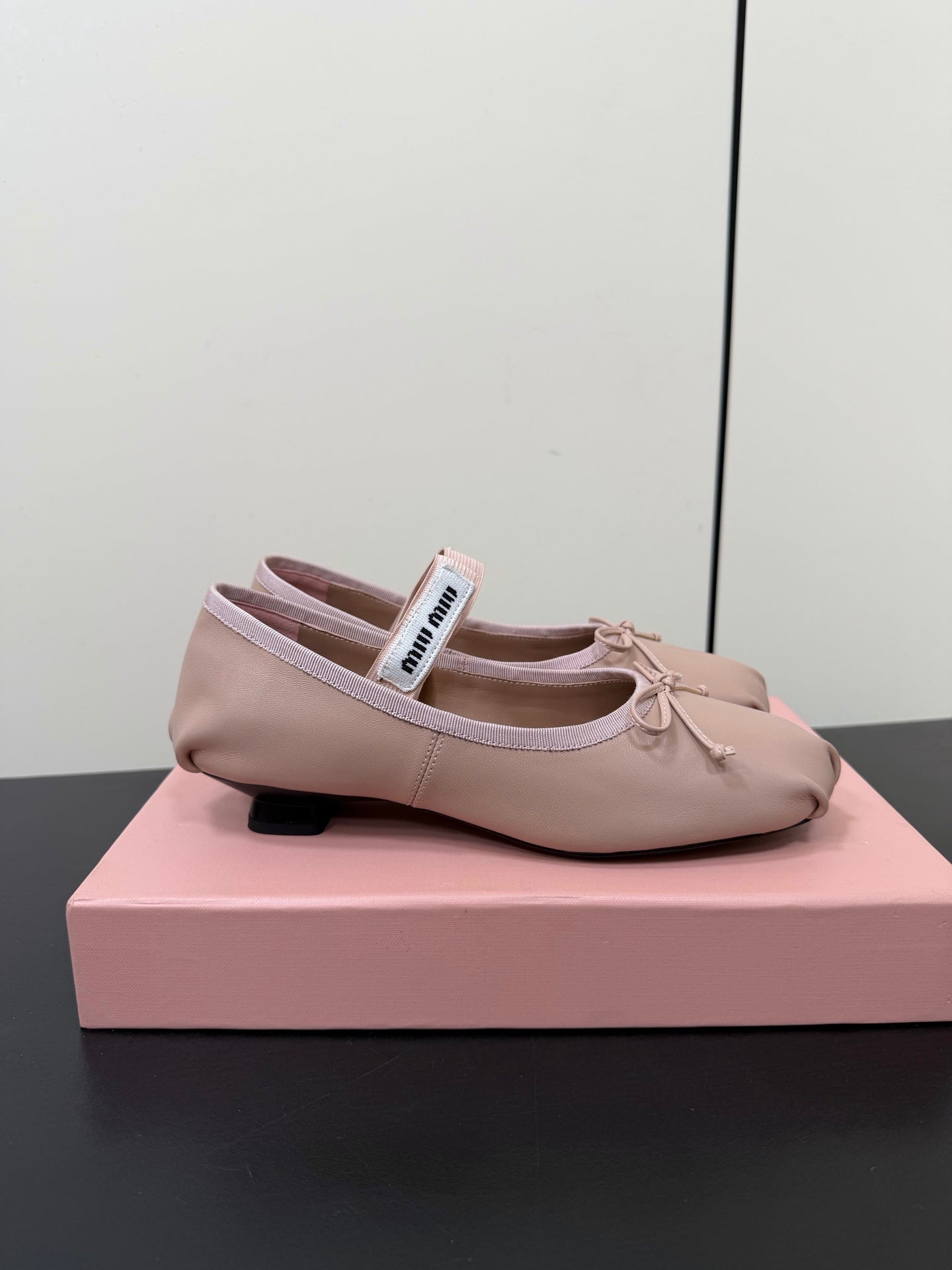MIUMIU 26S FAIRY BALLET FLATS IN DARK NUDE CALFSKIN