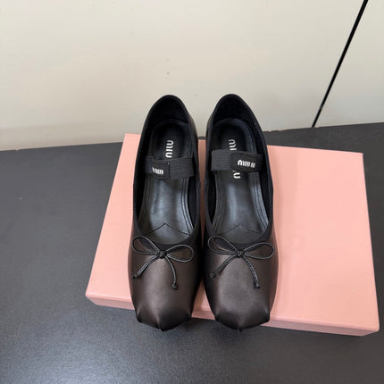 MIUMIU 26S FAIRY BALLET FLATS IN BLACK CALFSKIN