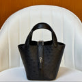 HM 25S PICOTIN LOCK 14 CM IN BLACK OSTRICH WITH SILVER HARDWARE
