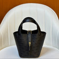 HM 25S PICOTIN LOCK 14 CM IN BLACK OSTRICH WITH GOLD HARDWARE
