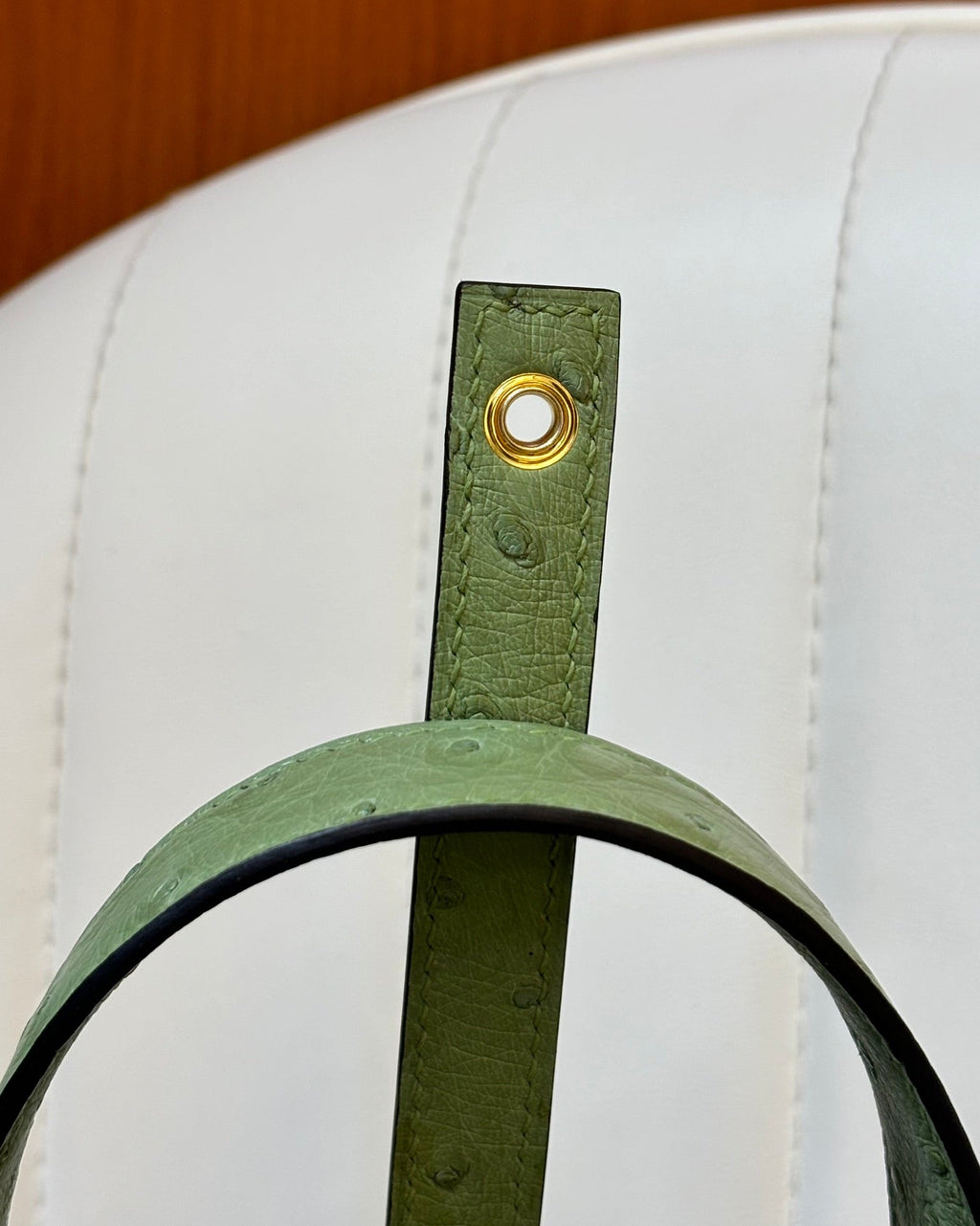 HM 25S PICOTIN LOCK 14 CM IN OLIVE GREEN OSTRICH WITH GOLD HARDWARE