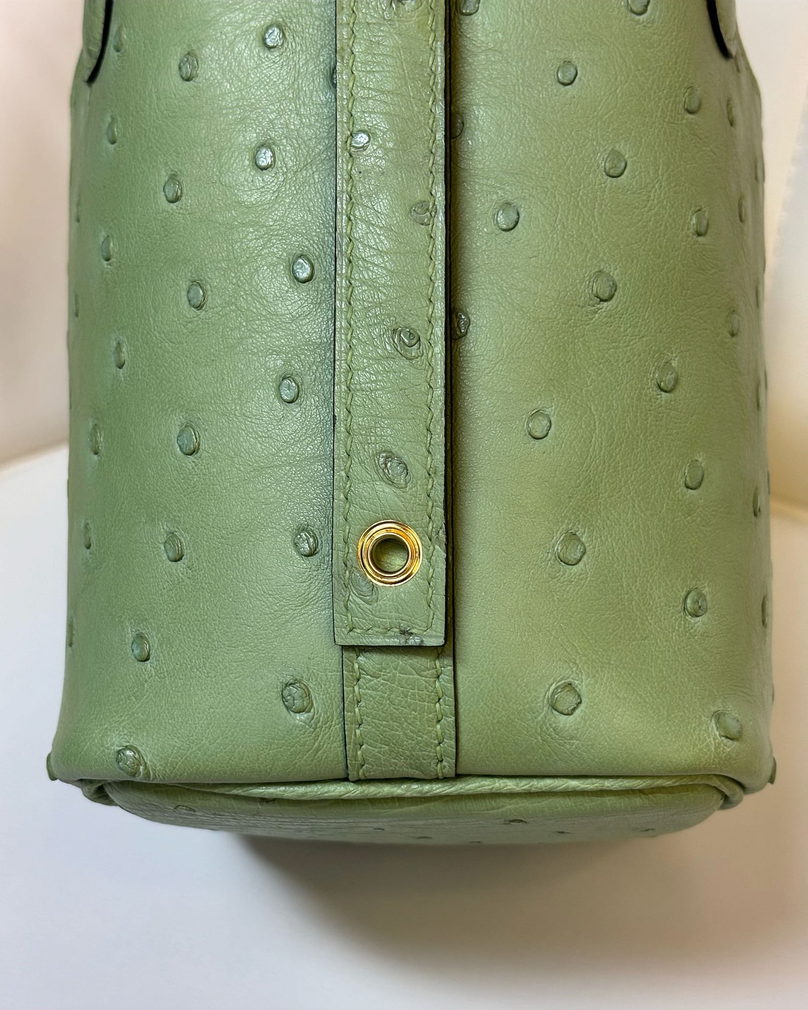 HM 25S PICOTIN LOCK 14 CM IN OLIVE GREEN OSTRICH WITH GOLD HARDWARE