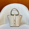 HM 25S PICOTIN LOCK 14 CM IN CREAM WHITE OSTRICH WITH GOLD HARDWARE