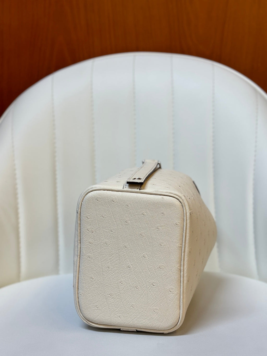 HM 25S PICOTIN LOCK 14 CM IN CREAM WHITE OSTRICH WITH SILVER HARDWARE