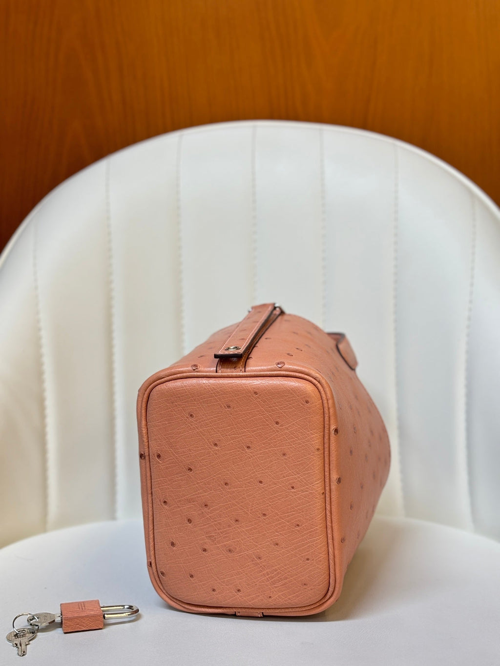 HM 25S PICOTIN LOCK 14 CM IN LIGHT CLAY ORANGE OSTRICH WITH SILVER HARDWARE