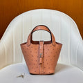 HM 25S PICOTIN LOCK 14 CM IN LIGHT CLAY ORANGE OSTRICH WITH SILVER HARDWARE