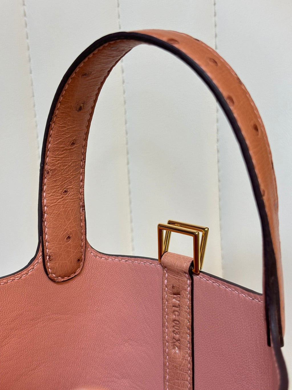 HM 25S PICOTIN LOCK 14 CM IN LIGHT CLAY ORANGE OSTRICH WITH GOLD HARDWARE