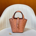 HM 25S PICOTIN LOCK 14 CM IN LIGHT CLAY ORANGE OSTRICH WITH GOLD HARDWARE