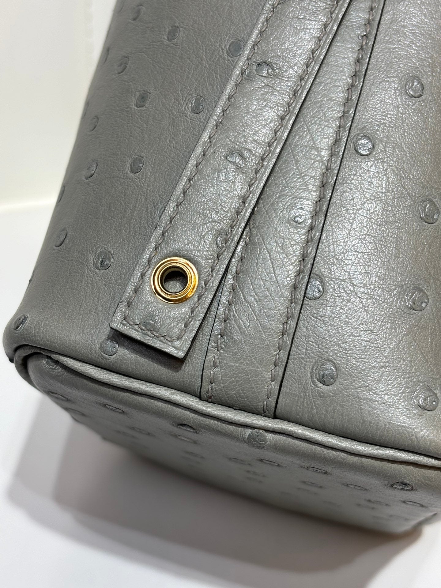 HM 25S PICOTIN LOCK 14 CM IN GREY OSTRICH WITH GOLD HARDWARE