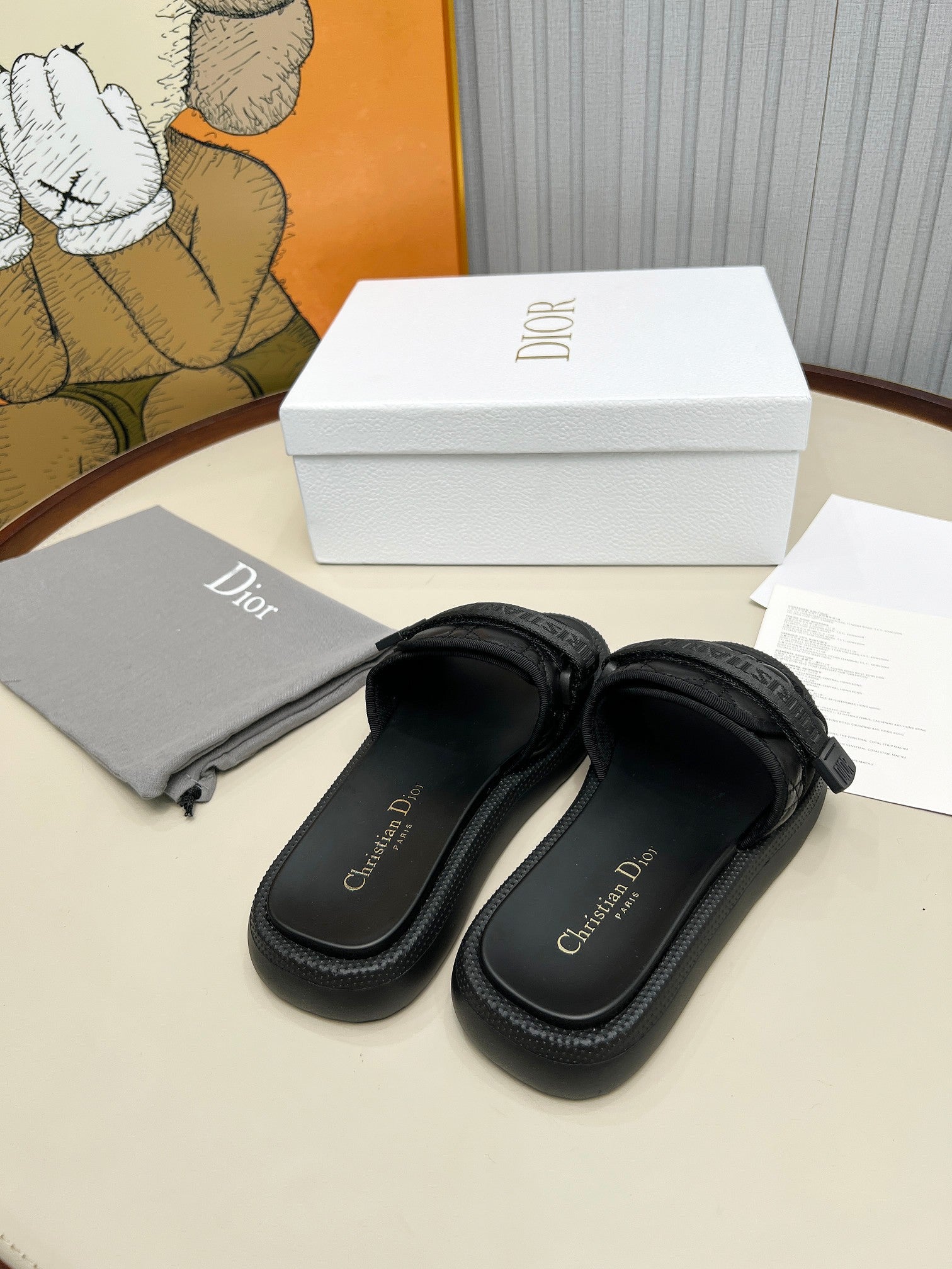 PLATFORM SLIDES 25S 50MM IN BLACK CALFSKIN AND ELECTRIC FABRIC
