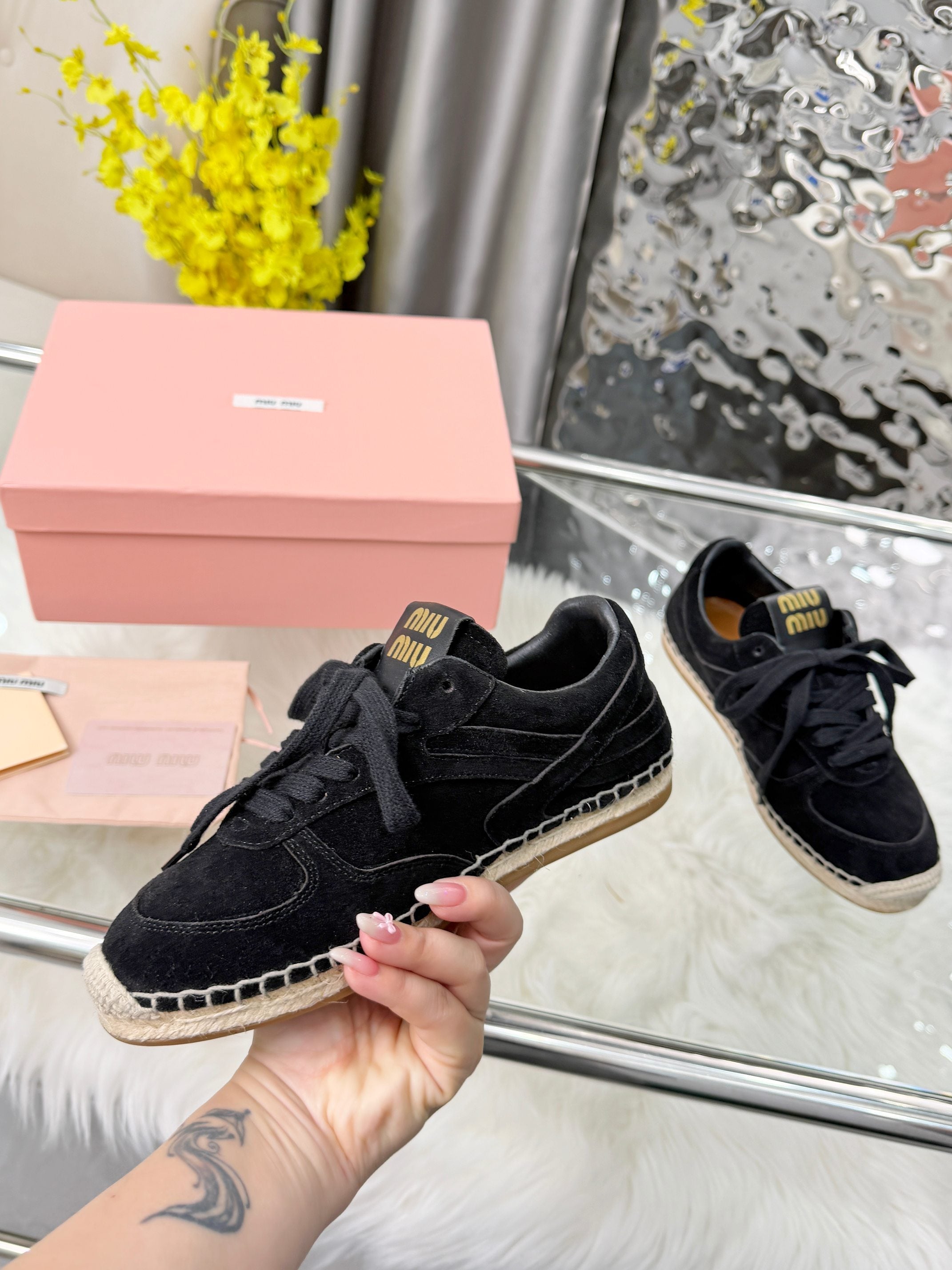MIUMIU 26S SNEAKERS IN BLACK SUEDE
