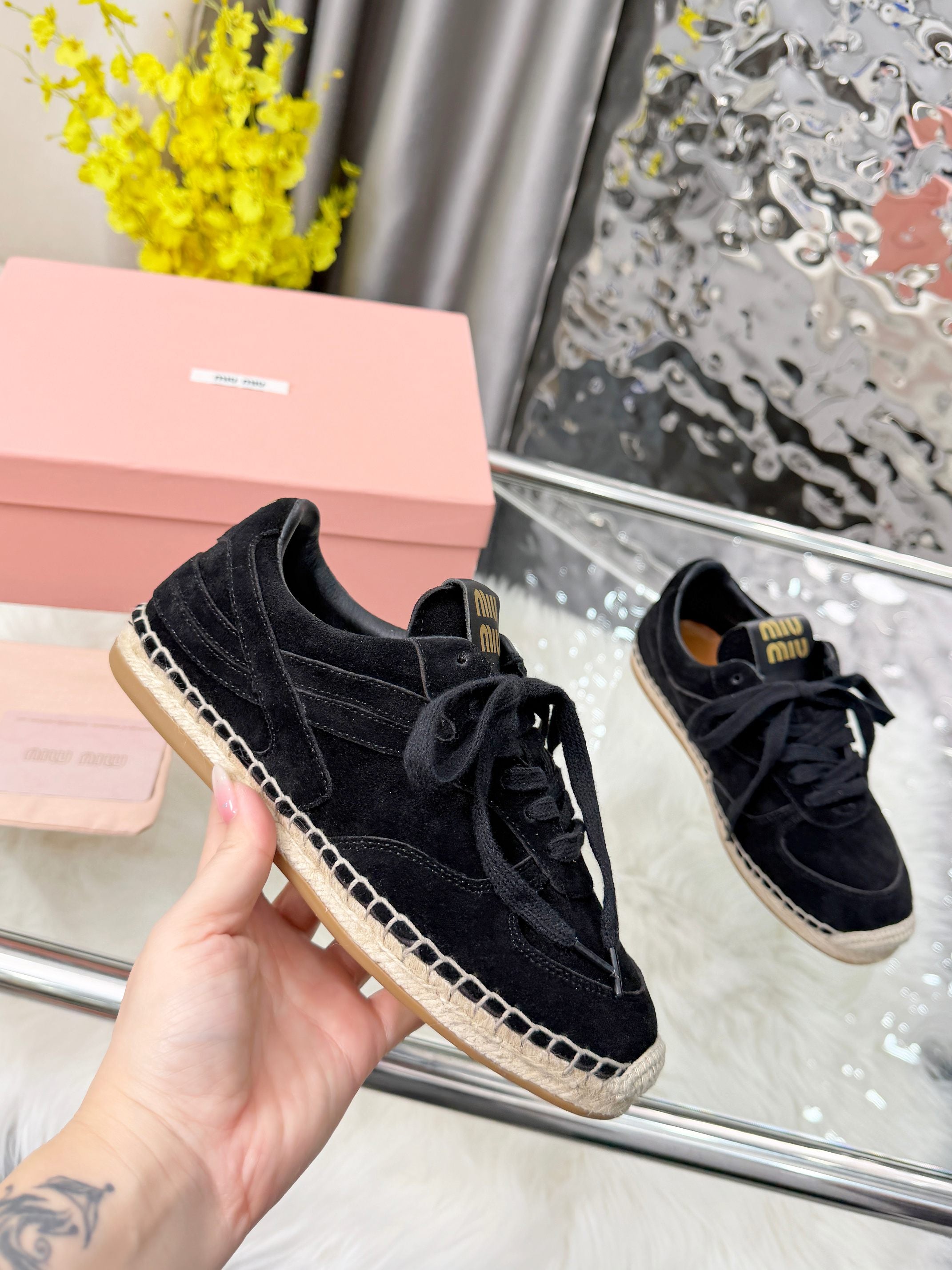 MIUMIU 26S SNEAKERS IN BLACK SUEDE