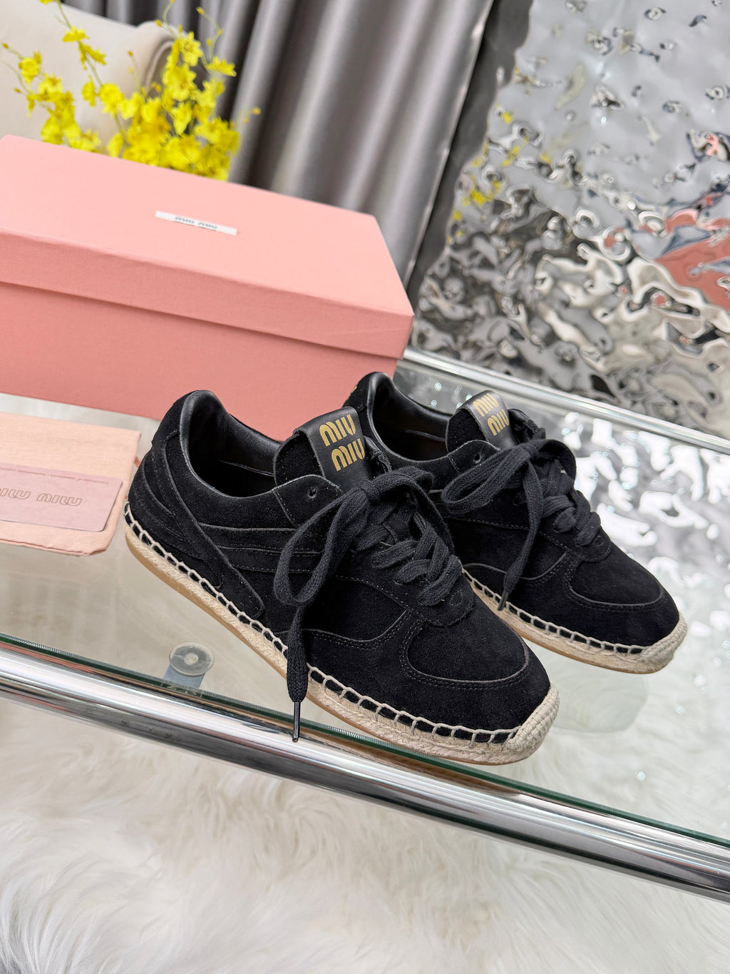 MIUMIU 26S SNEAKERS IN BLACK SUEDE