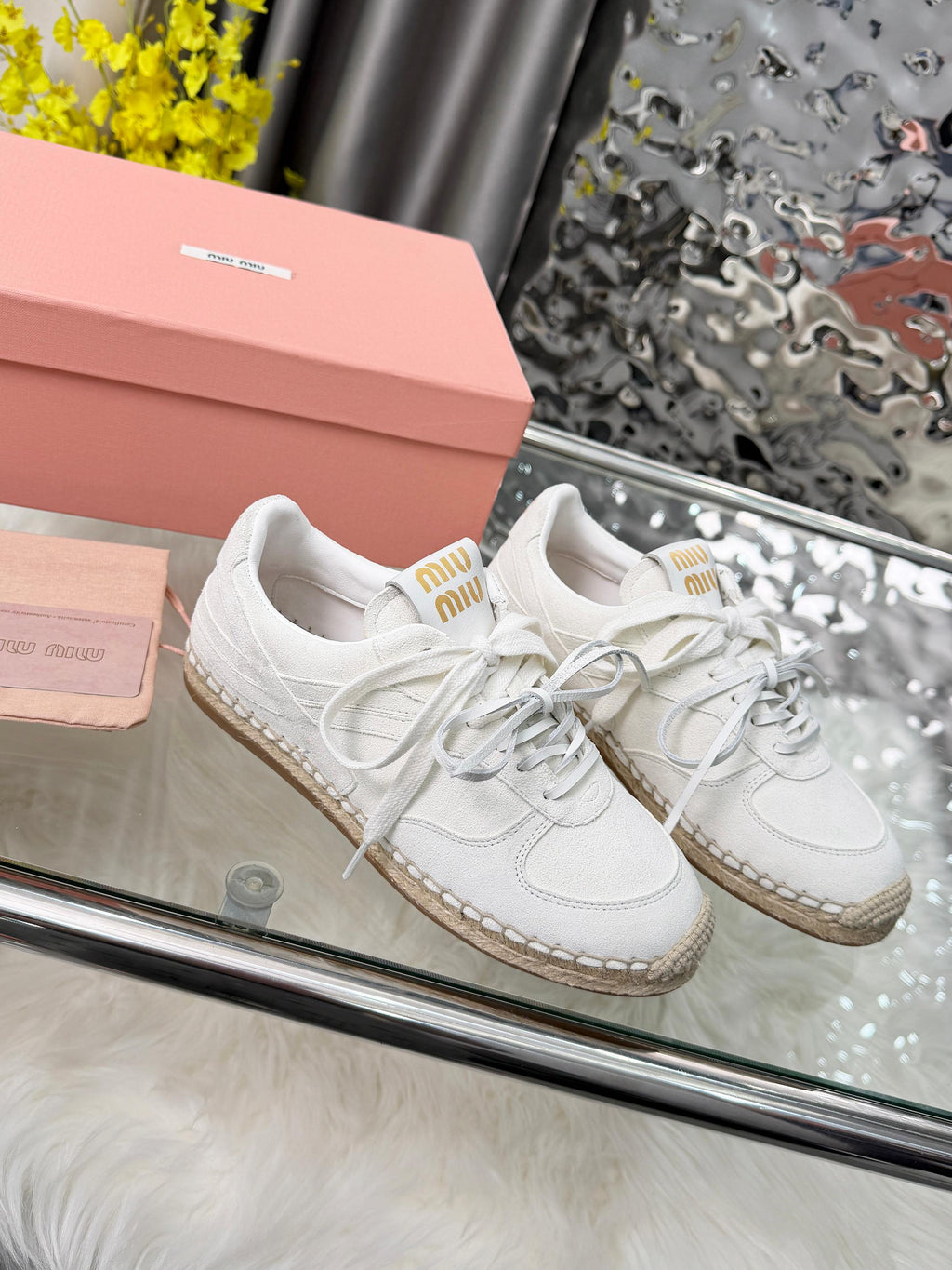MIUMIU 26S SNEAKERS IN WHITE SUEDE