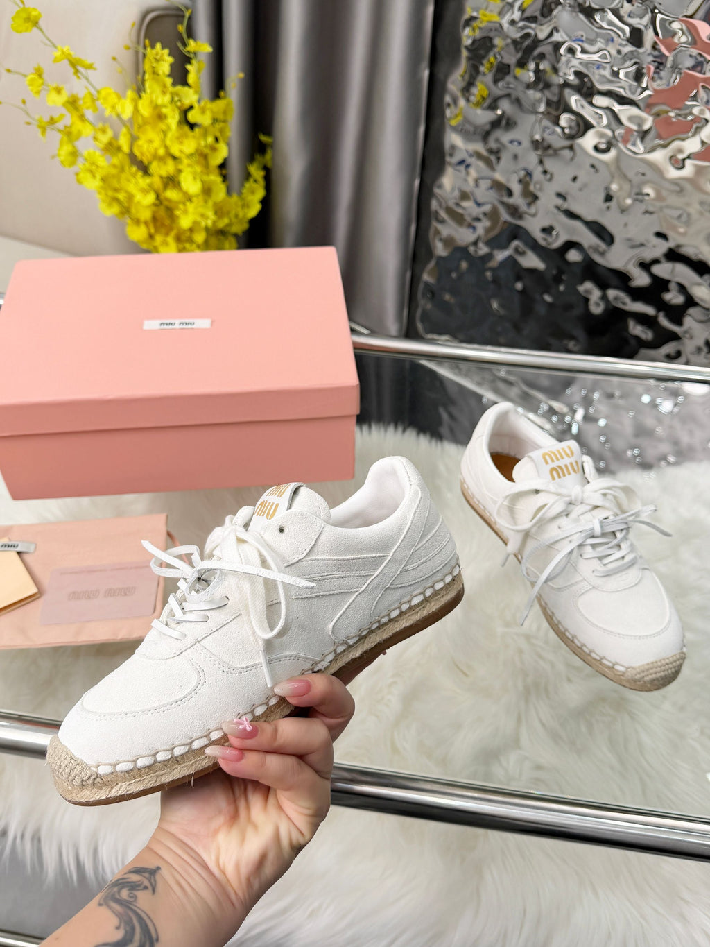 MIUMIU 26S SNEAKERS IN WHITE SUEDE