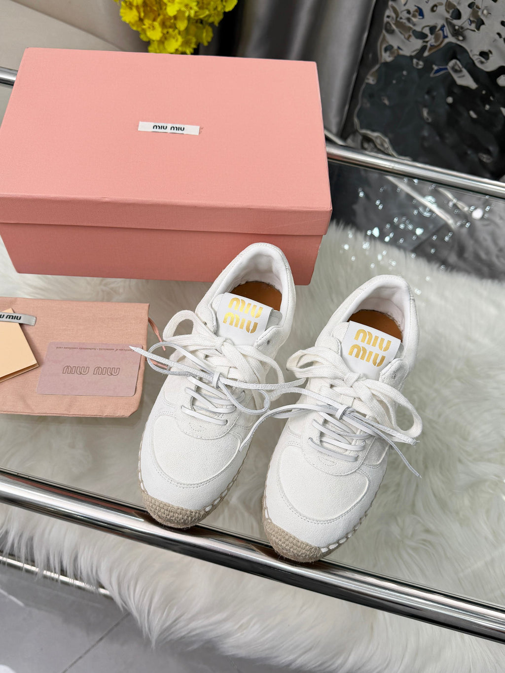 MIUMIU 26S SNEAKERS IN WHITE SUEDE