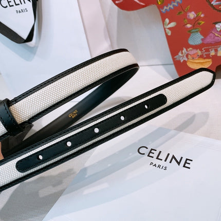 CELINE 26S BELT 25 MM IN WHITE CANVAS AND BLACK CALFSKIN 631594