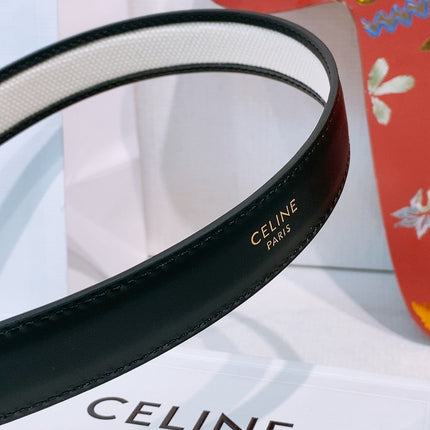 CELINE 26S BELT 25 MM IN WHITE CANVAS AND BLACK CALFSKIN 631594