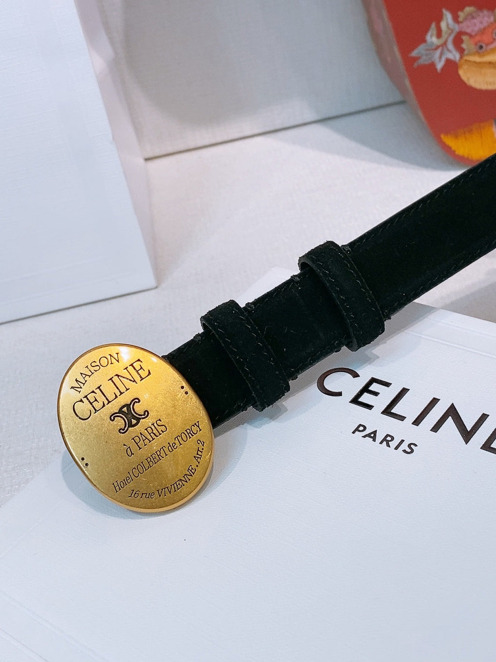 TRIOMPHE BELT 2.5 CM IN BLACK CALFSKIN GOLD HARDWARE 631597
