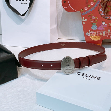 CELINE 26S BELT 25 MM IN BURGUNDY CALFSKIN 653082