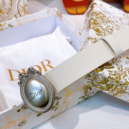 DIOR 26S BELT 25 MM IN CREAM WHITE CALFSKIN 641879