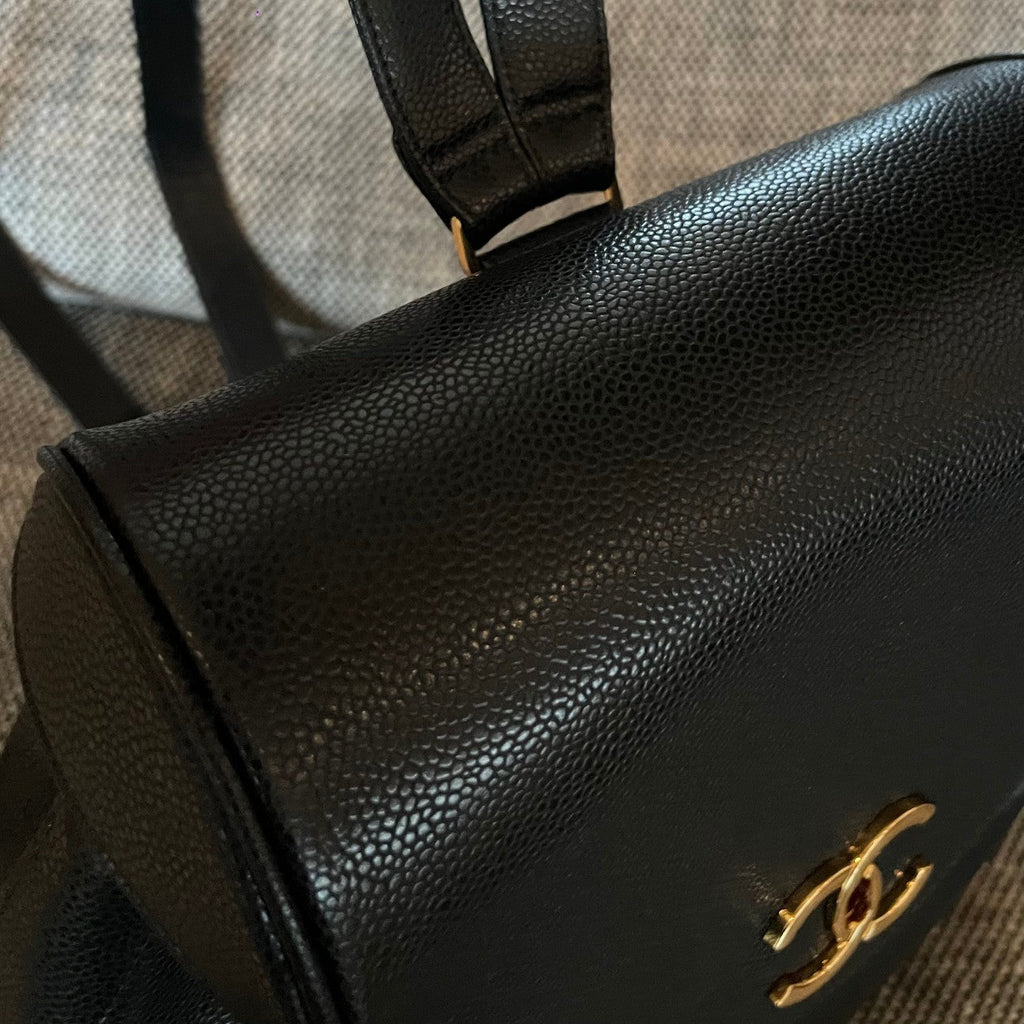 CHANEL 26S BACKPACK 34 IN BLACK GRAINED CALFSKIN GOLD HARDWARE