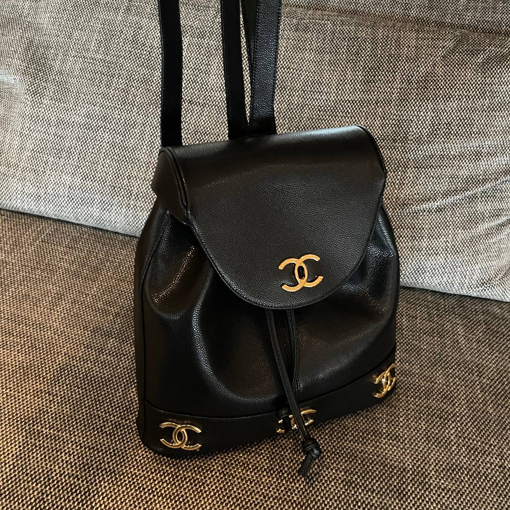 CHANEL 26S BACKPACK 34 IN BLACK GRAINED CALFSKIN GOLD HARDWARE