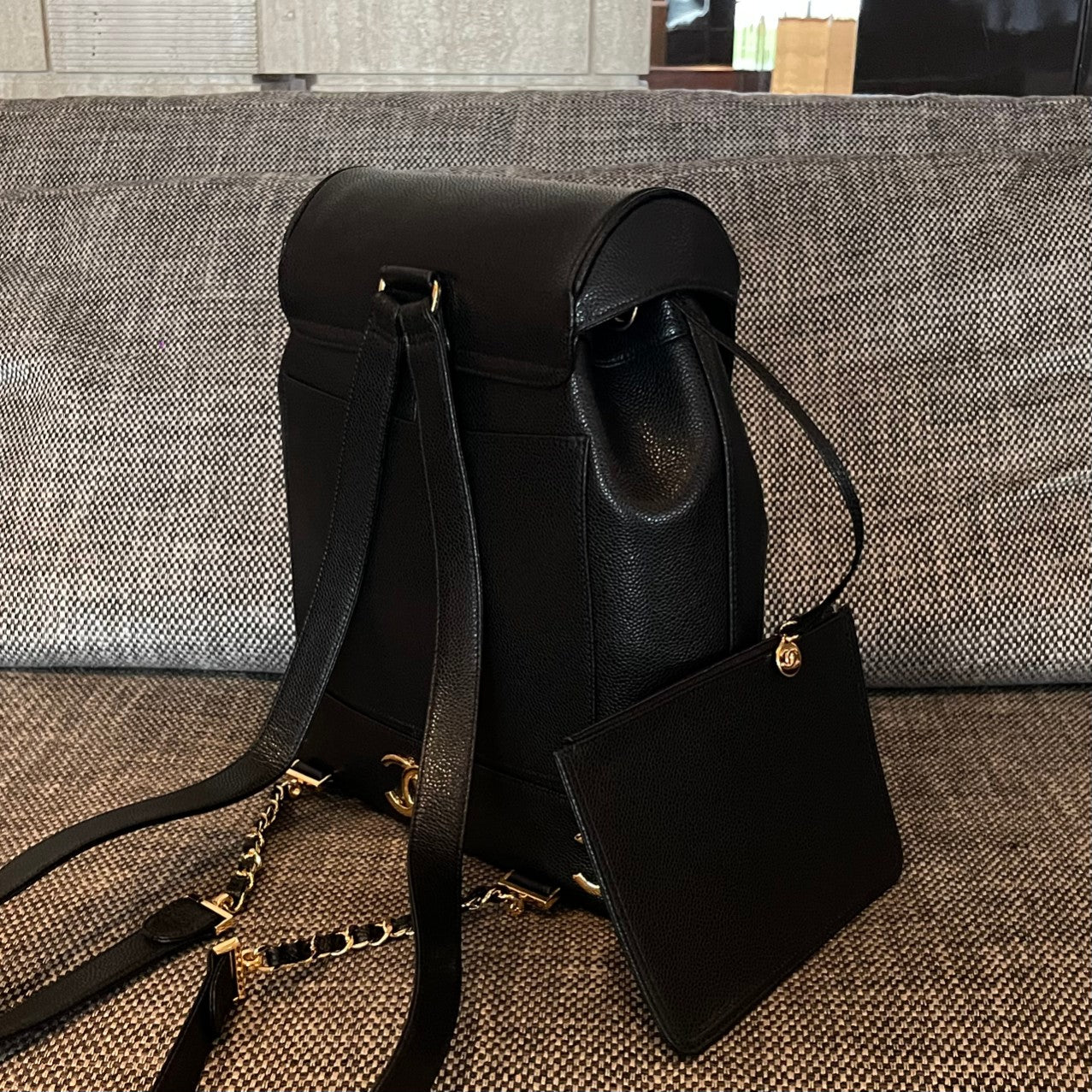 CHANEL 26S BACKPACK 34 IN BLACK GRAINED CALFSKIN GOLD HARDWARE