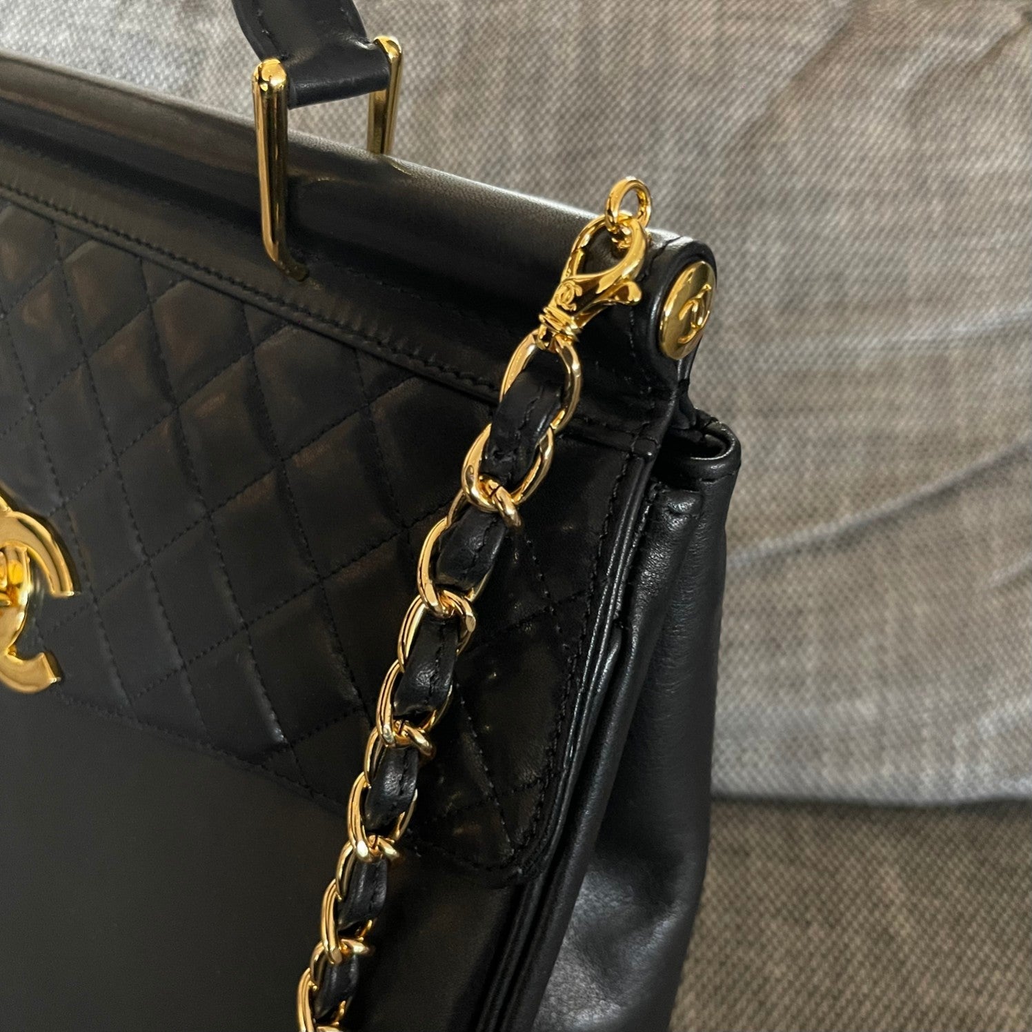 CHANEL 26S TOP HANDLE SHOPPING BAG 34 IN BLACK LAMBSKIN GOLD HARDWARE