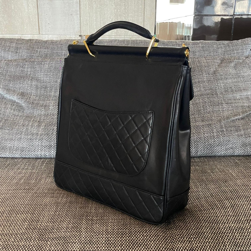 CHANEL 26S TOP HANDLE SHOPPING BAG 34 IN BLACK LAMBSKIN GOLD HARDWARE