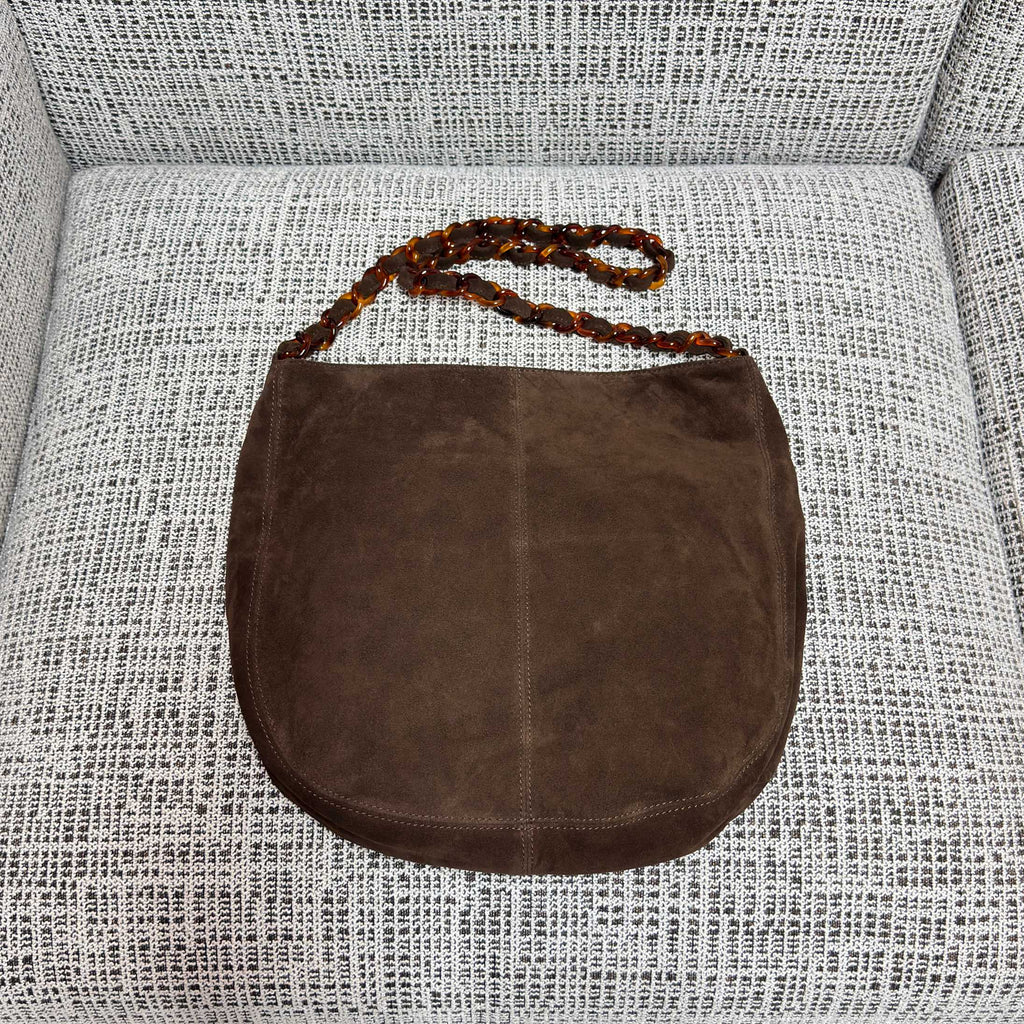 CHANEL 26S LARGE HOBO BAG 33 IN DARK BROWN SUEDE TORTOISE RESIN CHAIN