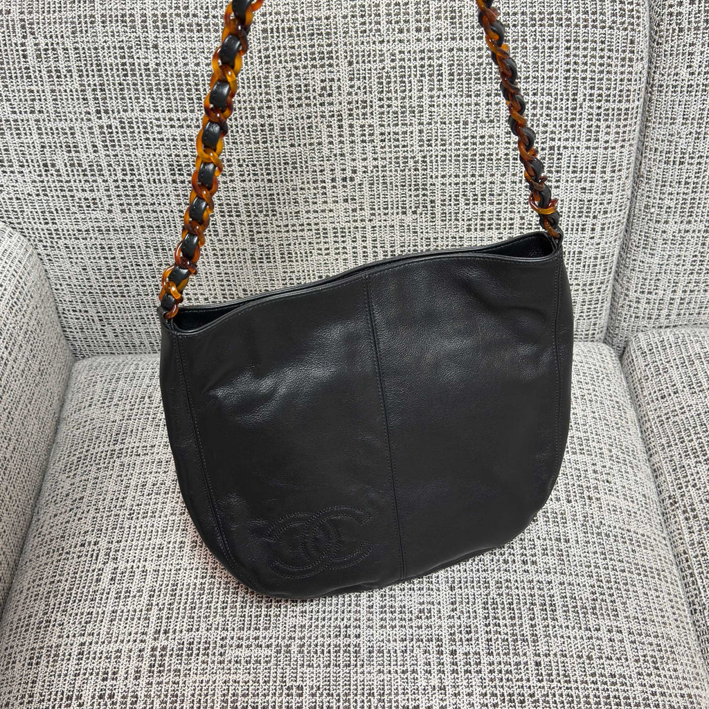 CHANEL 26S LARGE HOBO BAG 33 IN BLACK LAMBSKIN TORTOISE RESIN CHAIN