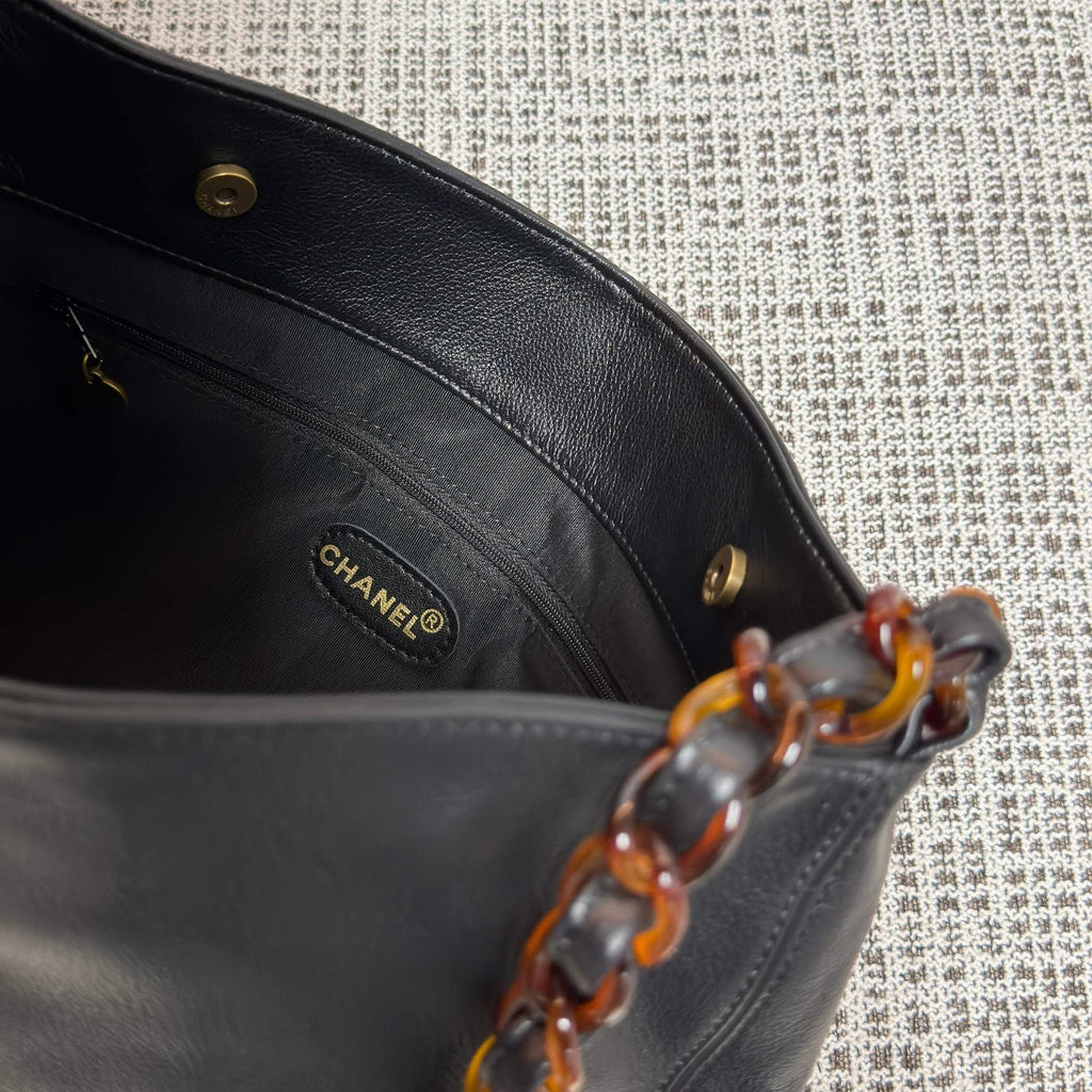 CHANEL 26S LARGE HOBO BAG 33 IN BLACK LAMBSKIN TORTOISE RESIN CHAIN