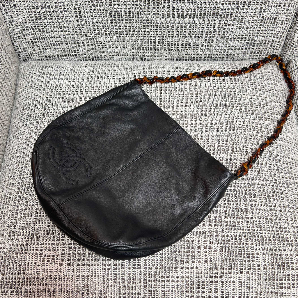 CHANEL 26S LARGE HOBO BAG 33 IN BLACK LAMBSKIN TORTOISE RESIN CHAIN