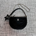 CHANEL 26S STAR CHARM HALF MOON SHOULDER BAG 20 IN BLACK SATIN GOLD HARDWARE
