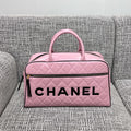CHANEL 26S BOWLING BAG LARGE 46 IN LIGHT PINK AND BLACK CALFSKIN GOLD HARDWARE