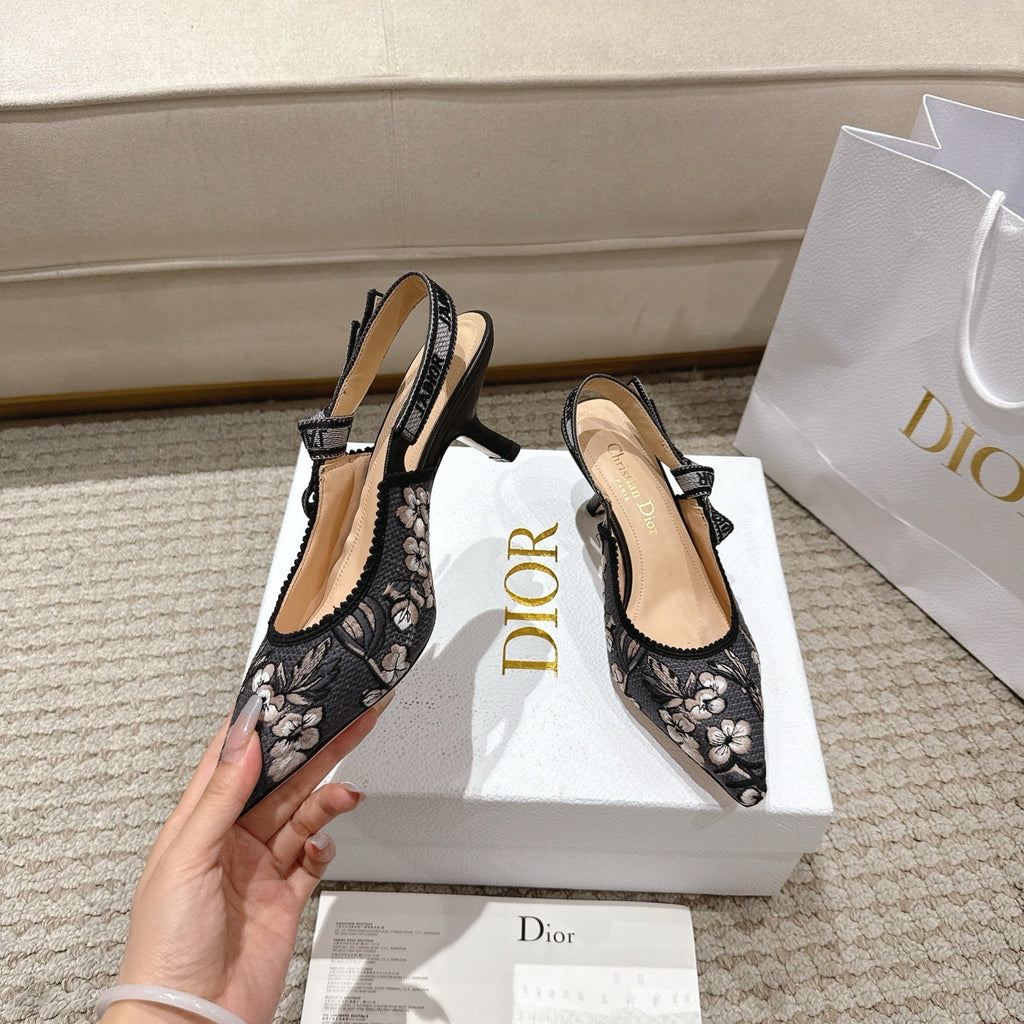 SLINGBACK J'ADIOR BLOSSOM FLORAL 65MM BLACK LACE