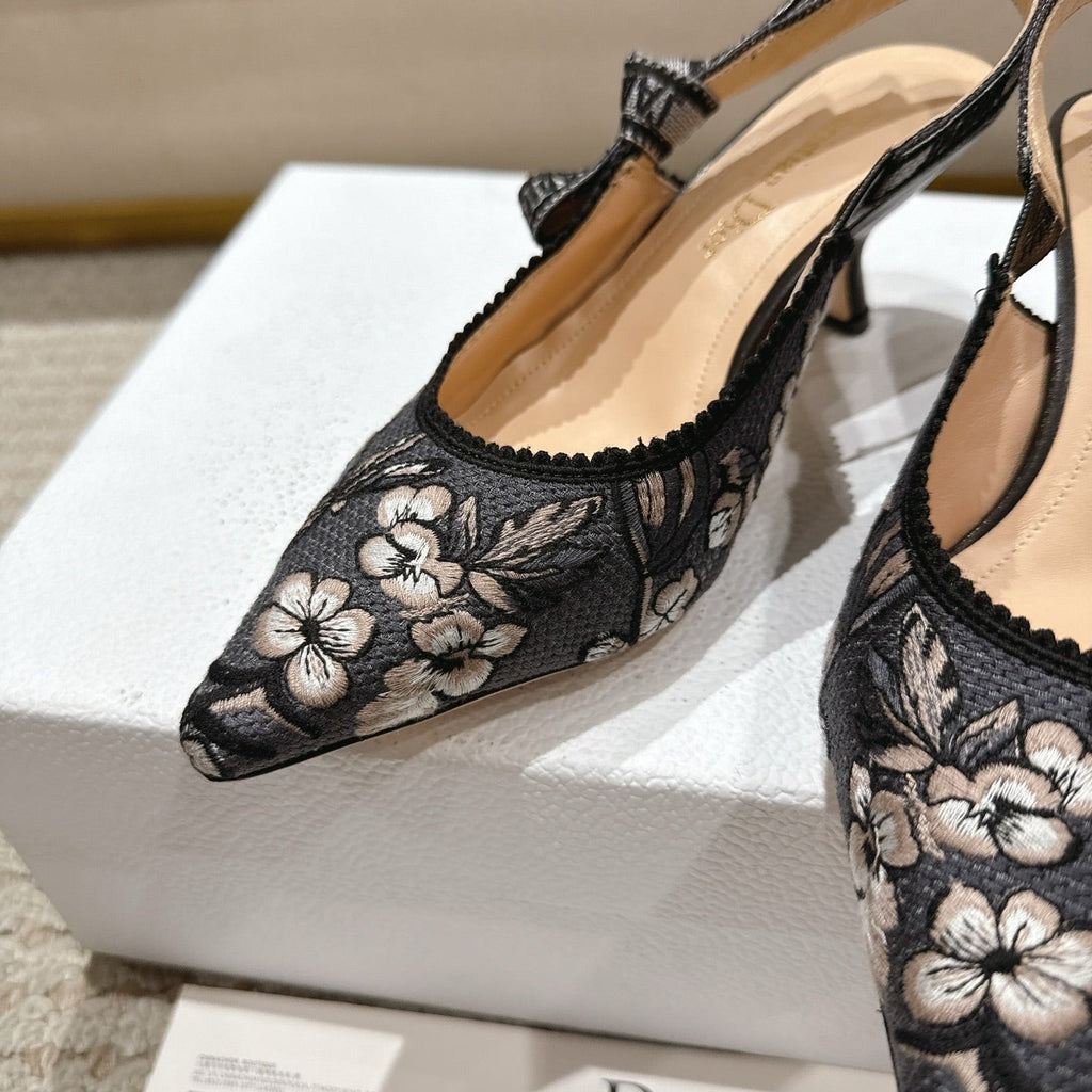 SLINGBACK J'ADIOR BLOSSOM FLORAL 65MM BLACK LACE