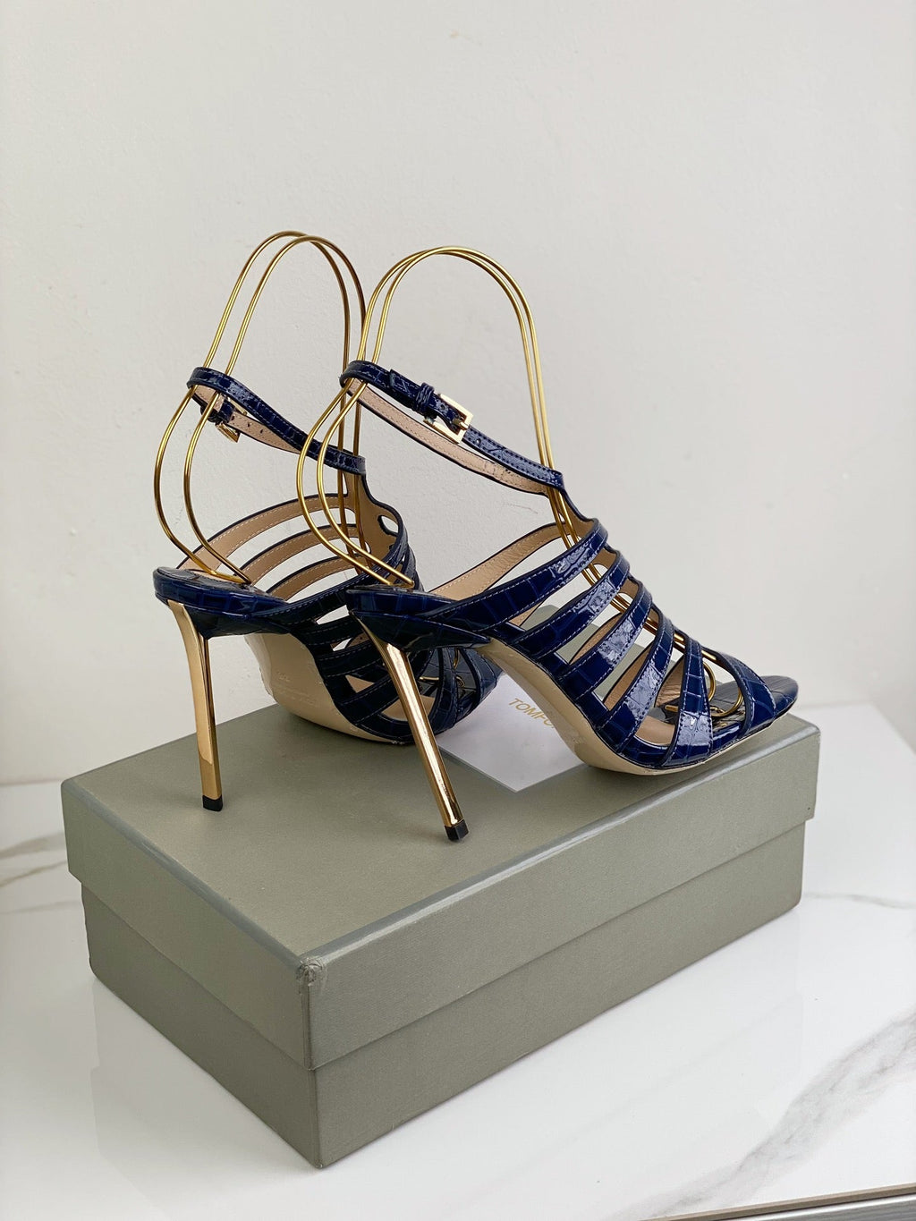 HIGH SANDAL 10 CM IN NAVY BLUE CALFSKIN