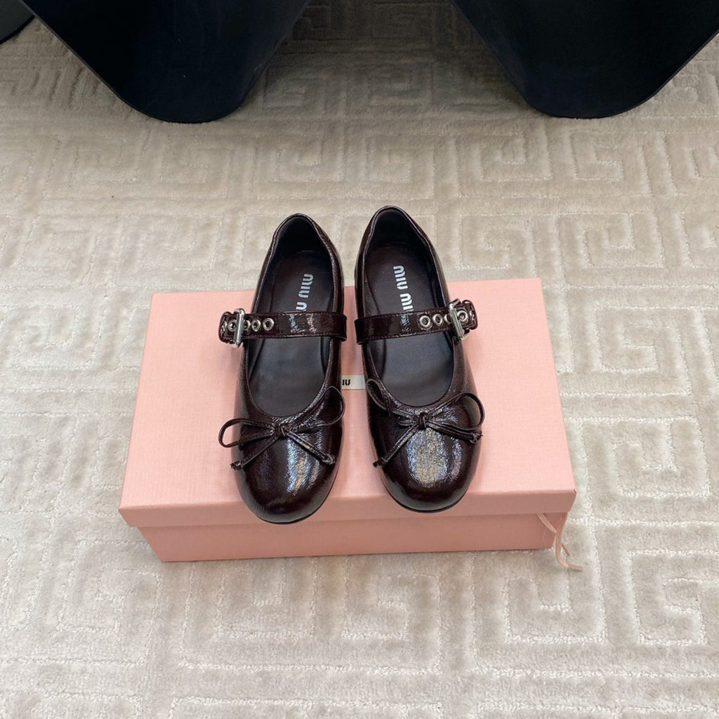BOW MARY JANE FLAT IN ESPRESSO NAPLAK LAMBSKIN