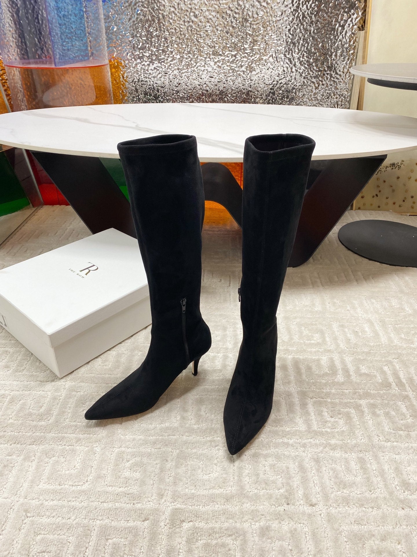 THE ROW HIGH BOOTS 85MM IN BLACK SUEDE