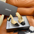 CHANEL 26S HIGH-HEEL MULES 90 MM IN BLACK AND BEIGE LAMBSKIN