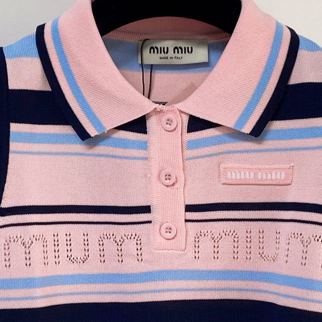 MIUMIU 26S SLEEVELESS KNIT POLO TOP STYLE 1124