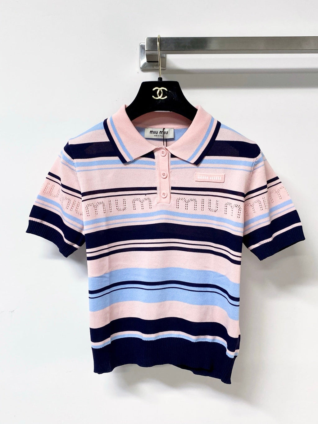 MIUMIU 26S SHORT-SLEEVED KNIT POLO SHIRT STYLE 1123
