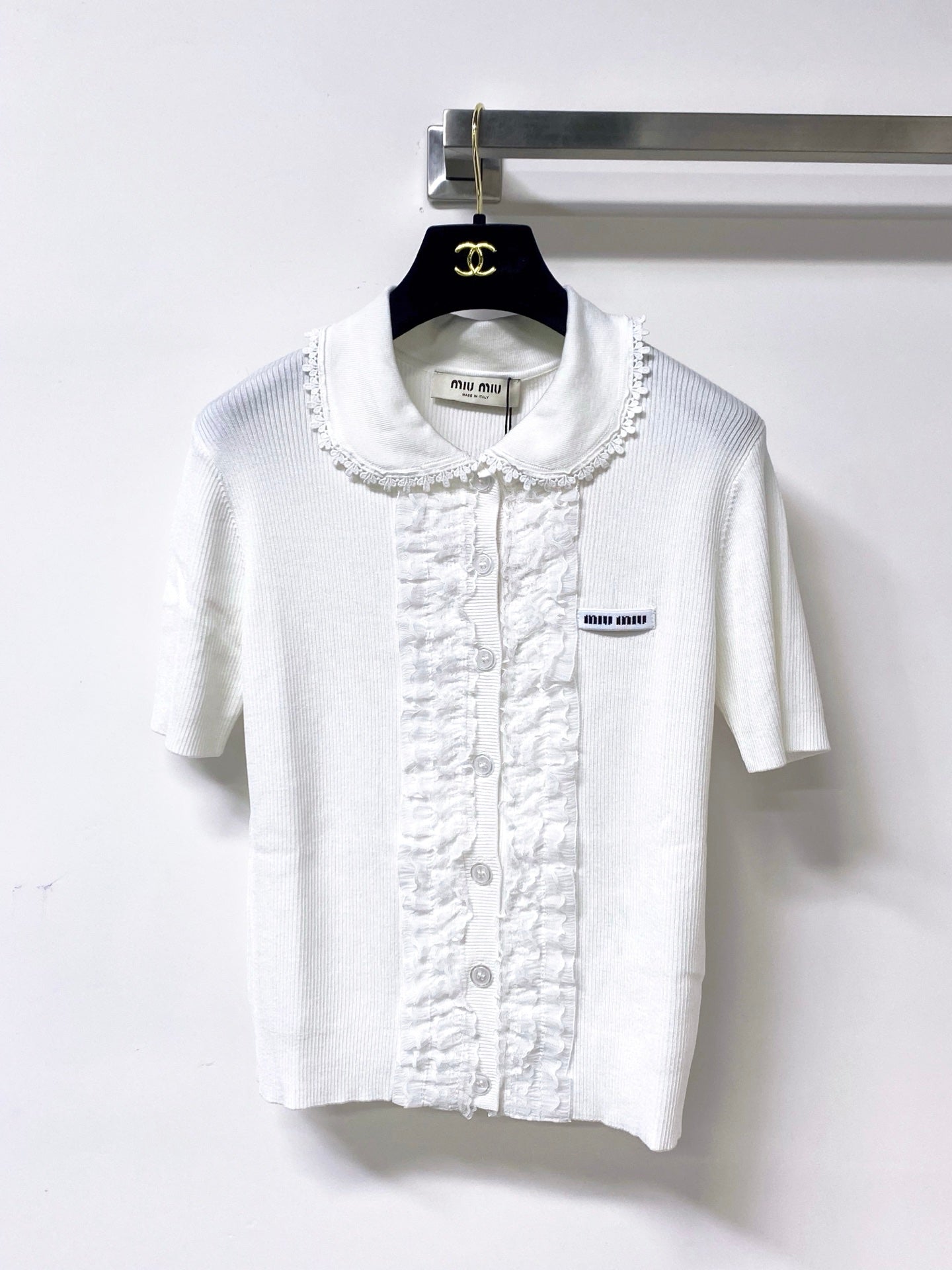 MIUMIU 26S SHORT-SLEEVED KNIT POLO SHIRT STYLE 1052