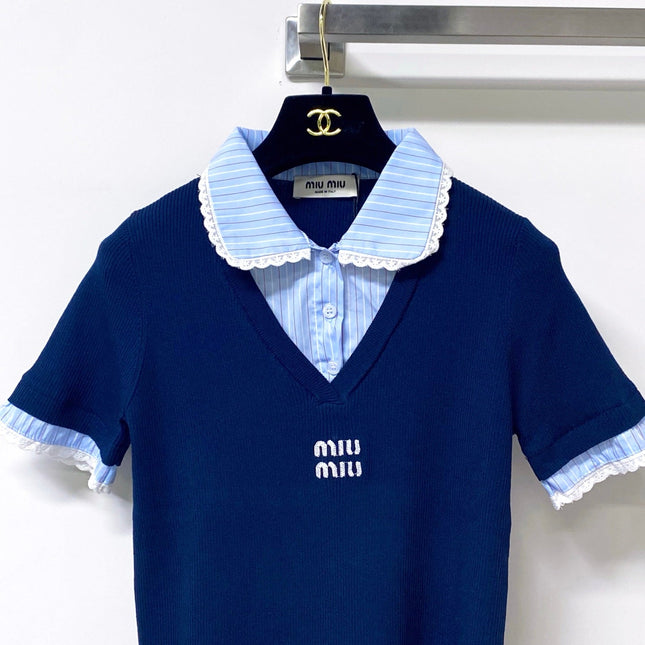 MIUMIU 26S SHORT-SLEEVED KNIT POLO SHIRT STYLE 1055