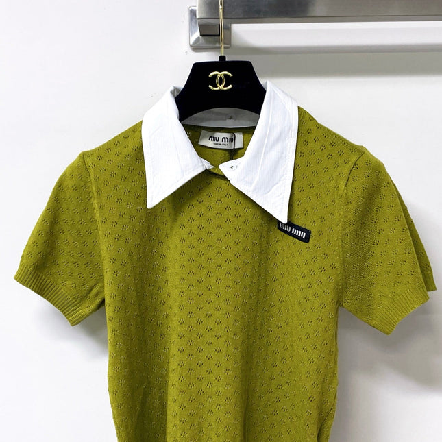 MIUMIU 26S SHORT-SLEEVED KNIT POLO SHIRT STYLE 1056