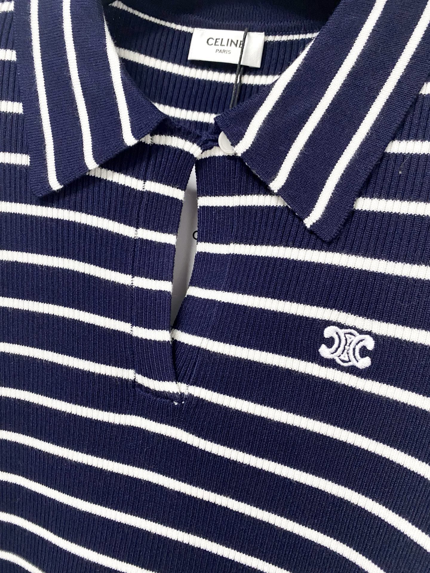 CELINE 26S STRIPED SHORT-SLEEVE POLO SHIRT 490